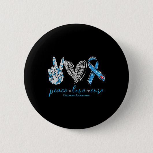 Peace Love Cure Diabetes Awareness Ronde Button 5,7 Cm (Voorkant)