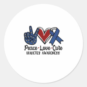 Peace Love Cure Diabetes Awareness Ronde Sticker