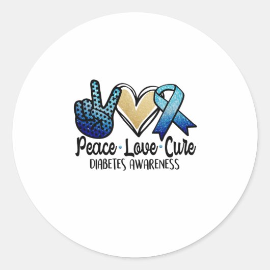 Peace Love Cure Diabetes Awareness Ronde Sticker (Voorkant)