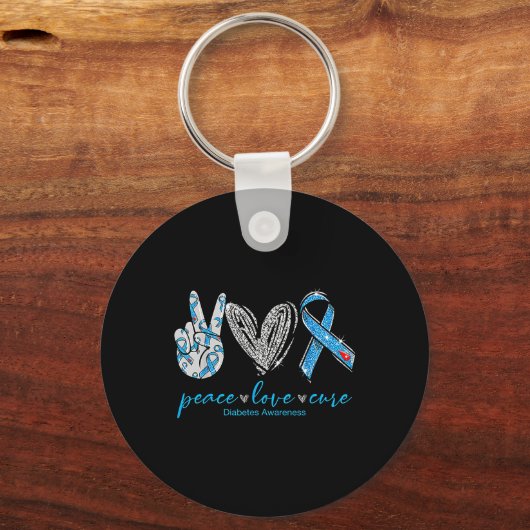 Peace Love Cure Diabetes Awareness Sleutelhanger (Voorkant)