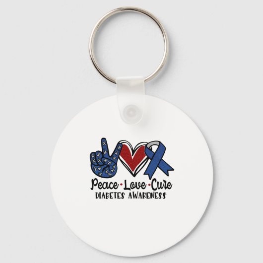 Peace Love Cure Diabetes Awareness Sleutelhanger (Voorkant)