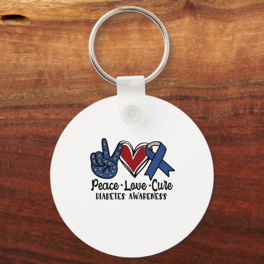 Peace Love Cure Diabetes Awareness Sleutelhanger (Voorkant)