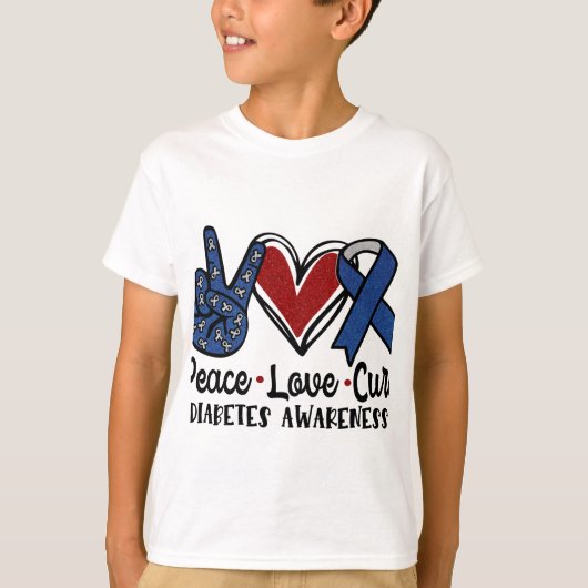 Peace Love Cure Diabetes Awareness T-shirt (Voorkant)