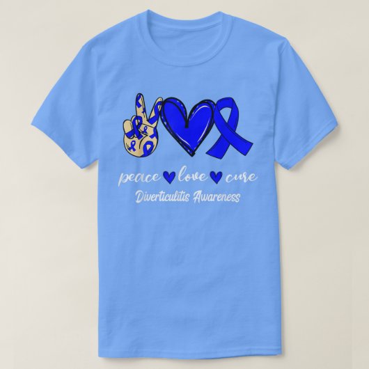 Peace Love Cure Diverticulitis Blue Ribbon Awarene T-shirt (Design voorkant)