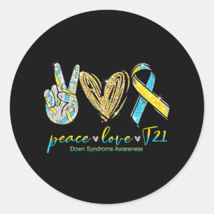 Peace Love Cure Down Syndrome Awareness Ronde Sticker