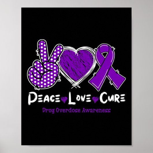 Peace Love Cure Drug Overdose Awareness Purple Rib Poster (Voorkant)