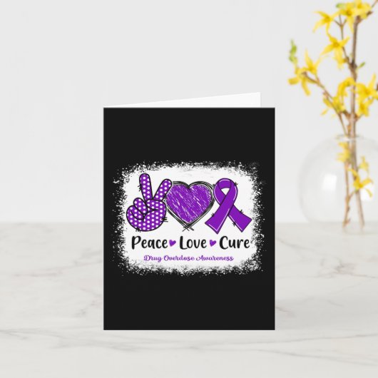 Peace Love Cure Drug Overdose Bewustmaking Paars R Kaart (Gele Bloem)
