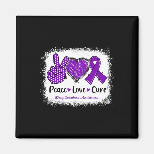 Peace Love Cure Drug Overdose Bewustmaking Paars R Magneet (Voorkant)