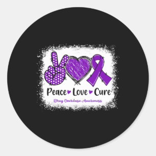 Peace Love Cure Drug Overdose Bewustmaking Paars R Ronde Sticker