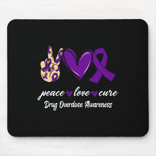 Peace Love Cure Drug Overdose Paars Ribbon Awaren Muismat (Voorkant)