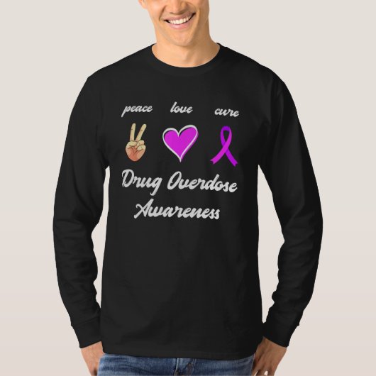 Peace Love Cure Drug Paars Ribbon Overdosering Awa T-shirt (Voorkant)
