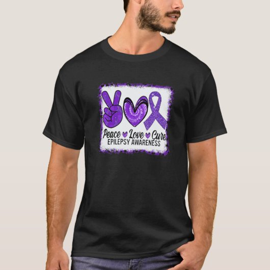 Peace Love Cure Epilepsy Awareness Warrior Survior T-shirt (Voorkant)