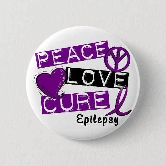 PEACE LOVE CURE EPILEPSY RONDE BUTTON 5,7 CM (Voorkant)