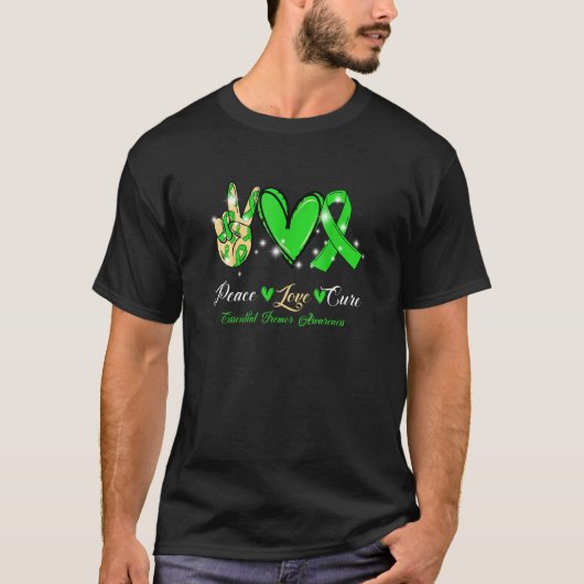 Peace Love Cure Essential Tremor Green Ribbon Awar T-shirt (Voorkant)