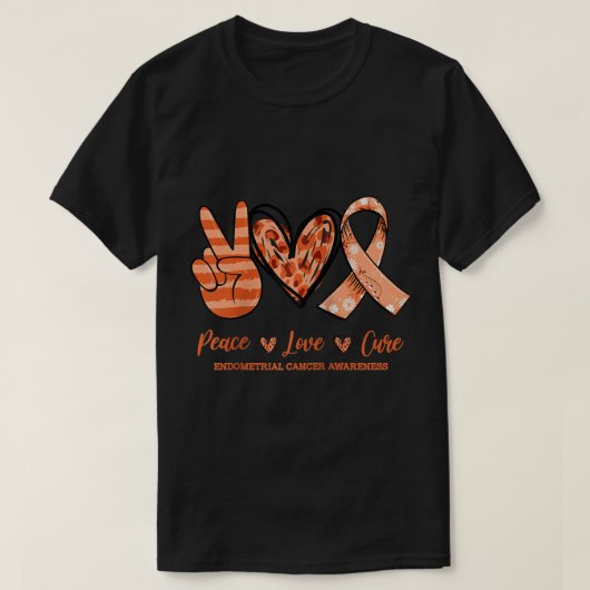 Peace Love Cure Floral Ribbon Endometrial Cancer A T-shirt (Design voorkant)