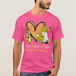 Peace Love Cure Gnome Gold Ribbon Childhood Cancer T-shirt