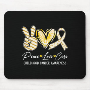 Peace Love Cure Gold Ribbon Childhood Cancer Aware Muismat