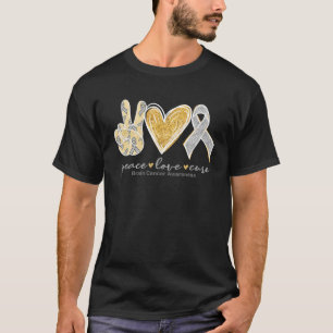 Peace Love Cure Gray Ribbon Brain Cancer Awareness T-shirt