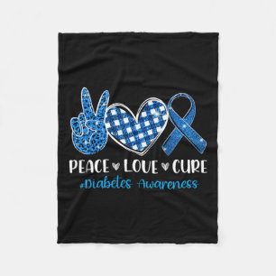 Peace Love Cure Grey Blue Ribbon Diabetes Awarenes Fleece Deken