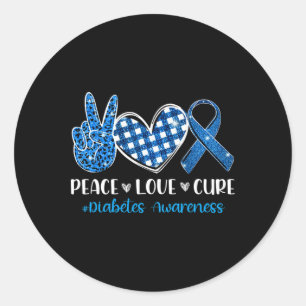 Peace Love Cure Grey Blue Ribbon Diabetes Awarenes Ronde Sticker