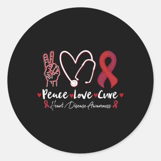 Peace Love Cure Heart Disease Awareness Stethoscop Ronde Sticker (Voorkant)