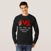 Peace Love Cure High Blood Druk Red Ribbon Awa T-shirt (Voorkant volledig)