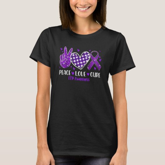 Peace Love Cure ITP Awareness Paars Ribbon T-shirt (Voorkant)
