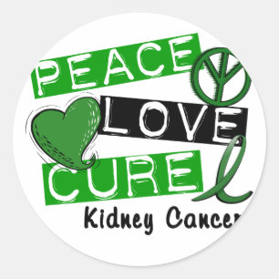 PEACE LOVE CURE KIDNEY CANCER (groen) Ronde Sticker