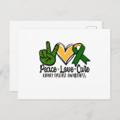 Peace Love Cure Kidney Disease Awareness Aankondigingskaart (Voorkant / Achterkant)