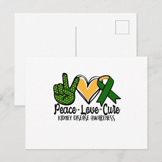 Peace Love Cure Kidney Disease Awareness Aankondigingskaart (Voorkant / Achterkant)