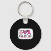 Peace Love Cure Leopard Breast Cancer Awareness Sleutelhanger (Voorkant)