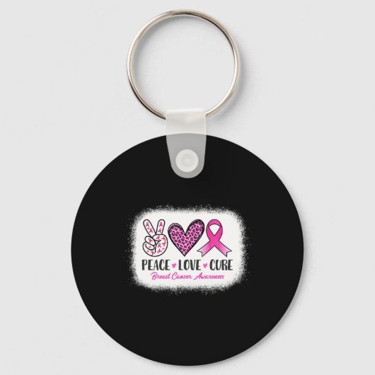 Peace Love Cure Leopard Breast Cancer Awareness Sleutelhanger (Voorkant)