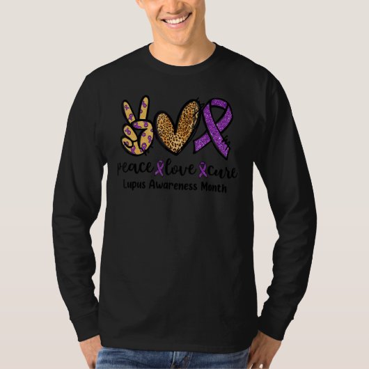 Peace Love Cure Leopard Heart Lupus Awareness Mont T-shirt (Voorkant)