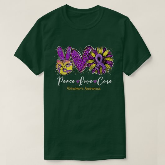 Peace Love Cure Leopard Sunflower Alzheimer Awar T-shirt (Design voorkant)