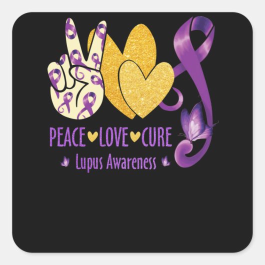 Peace  Love  Cure Lupus Awareness Purple Vierkante Sticker (Voorkant)