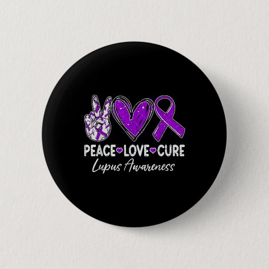 Peace Love Cure Lupus Awareness Warrior Paarse Rib Ronde Button 5,7 Cm (Voorkant)