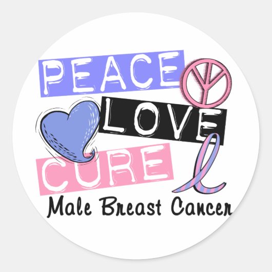 Peace Love Cure Male Breast Cancer Ronde Sticker (Voorkant)