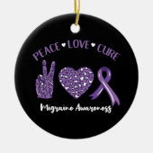 Peace Love Cure Migraine Awareness Rib Keramisch Ornament (Voorkant)