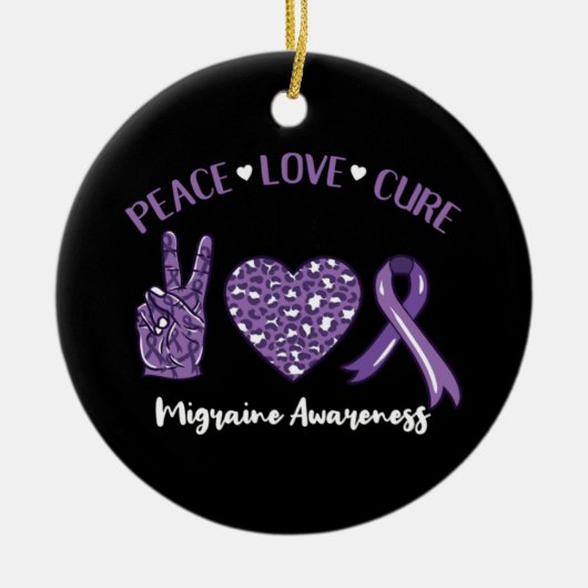 Peace Love Cure Migraine Awareness Rib Keramisch Ornament (Voorkant)