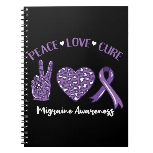 Peace Love Cure Migraine Awareness Rib Notitieboek (Voorkant)