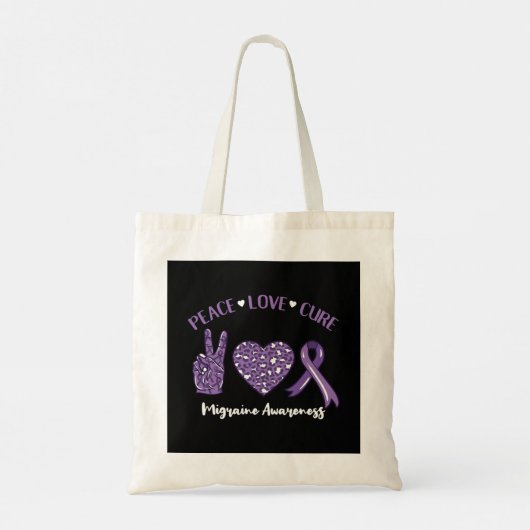 Peace Love Cure Migraine Awareness Rib Tote Bag (Achterkant)