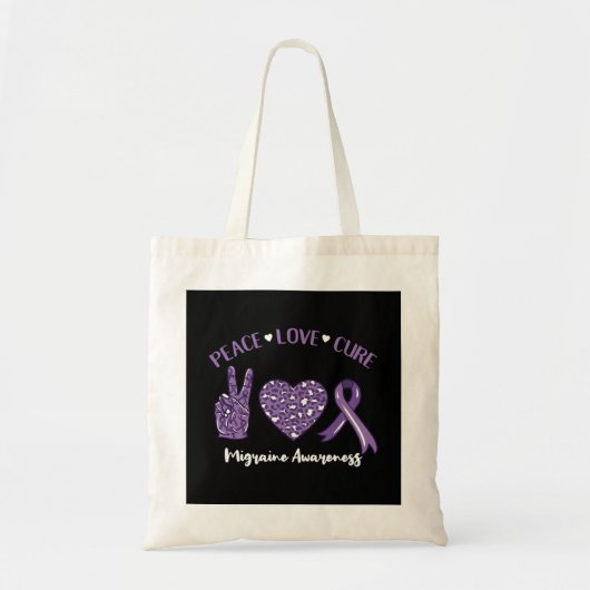 Peace Love Cure Migraine Awareness Rib Tote Bag (Voorkant)