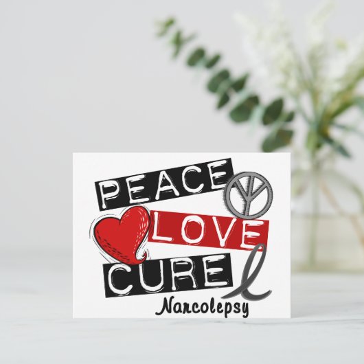 PEACE LOVE CURE NARCOLEPSY BRIEFKAART (Staand voorkant)