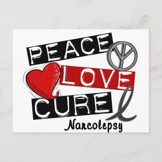 PEACE LOVE CURE NARCOLEPSY BRIEFKAART (Voorkant)