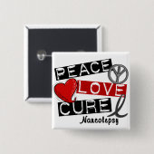 PEACE LOVE CURE NARCOLEPSY VIERKANTE BUTTON 5,1 CM (Voorkant /achterkant)
