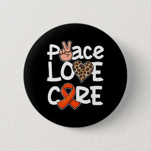 Peace Love Cure Oranje Ribbon Leukemia Awareness Ronde Button 5,7 Cm