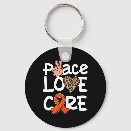 Peace Love Cure Oranje Ribbon Leukemia Awareness Sleutelhanger (Voorkant)