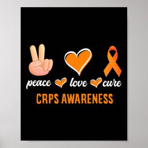 Peace Love Cure Oranje Ribbon RSD CRPS Bewustzijn Poster