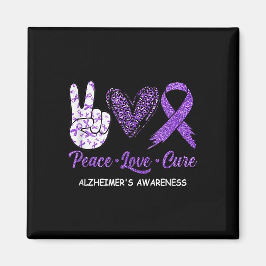 Peace Love Cure Paarse lint Alzheimer Disease Aw Magneet (Voorkant)