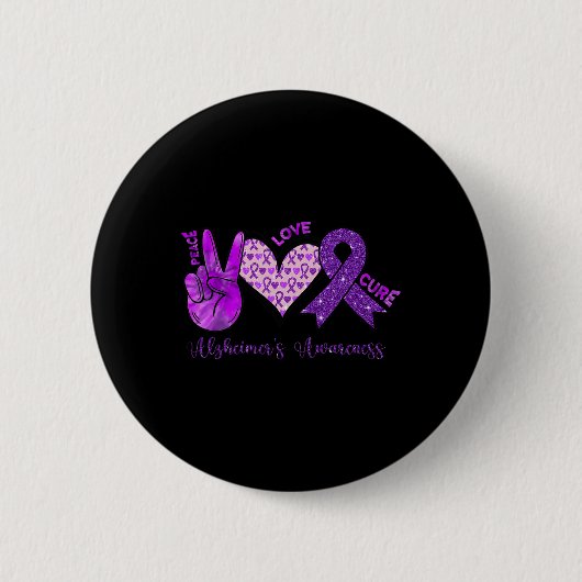 Peace Love Cure Paarse lint Heimerheimer's Aware Ronde Button 5,7 Cm (Voorkant)